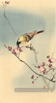 Songbird sur fleur de prune Ohara KOSON Shin Hanga Peinture à l'huile